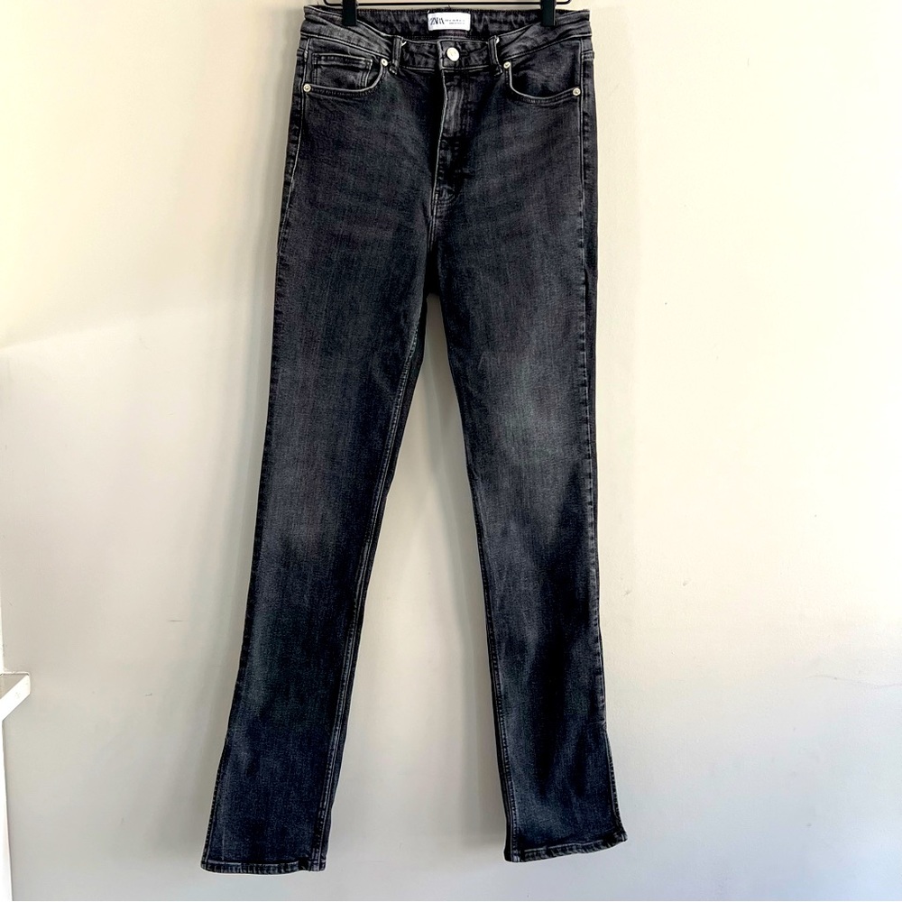 Zara High Rise Slim Full Length Black Wash Jeans Size 10